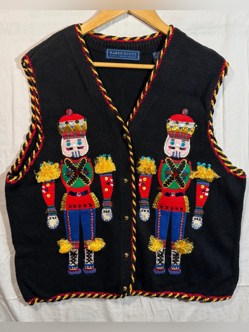 Karen Scott Womens Embroidered Applique Nutcracker Christmas Sweater Vest XL